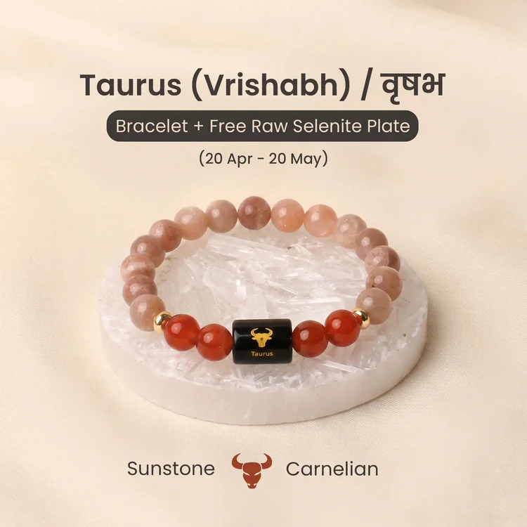 Taurus (वृषभ राशि) Zodiac Sunstone & Carnelian Bracelet